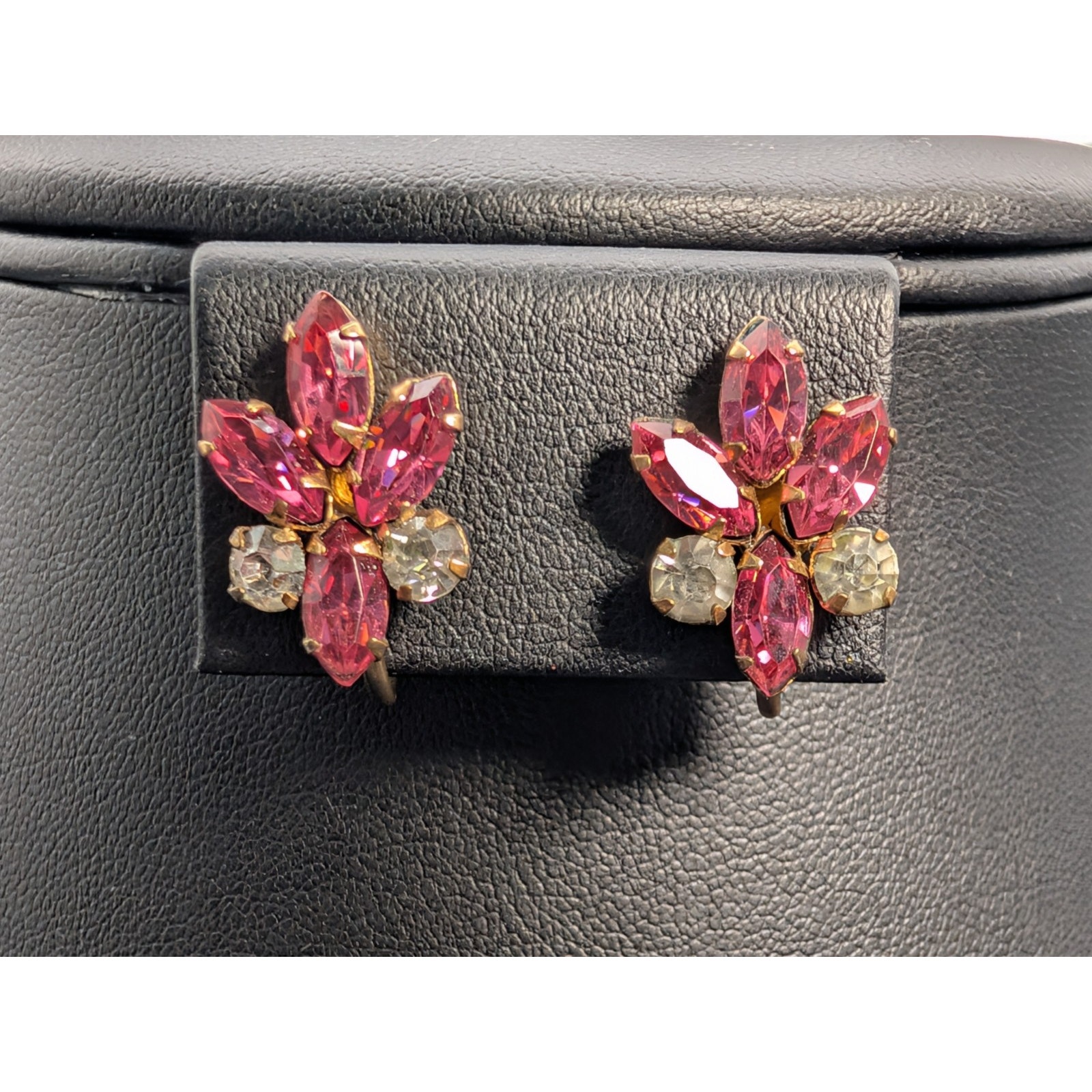 Vintage Signed Star Art 12k Gf Marquise Pink Rhinestone Floral Earrings